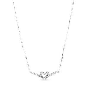 PANDORA Sparkling Wishbone Heart Collier Necklace New In Box